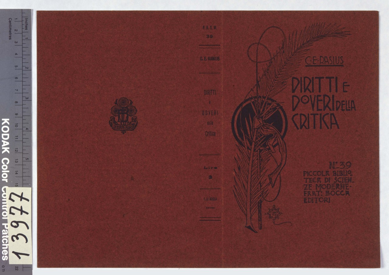 elementi vegetali legati insieme da un nastro, con tondo nero sullo sfondo (copertina) di Mataloni Giovanni Maria (sec. XX)
