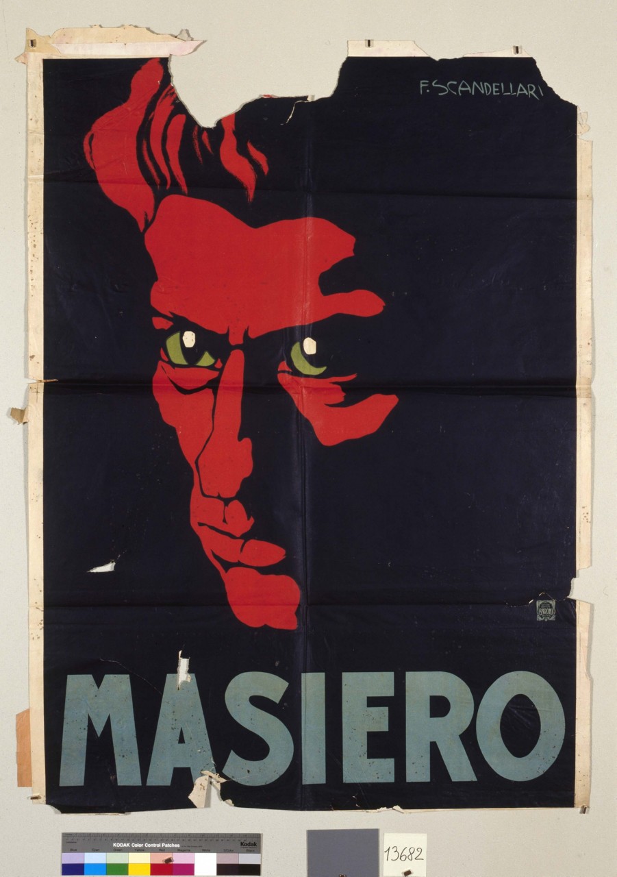 volto maschile con lineamenti marcati e sguardo inquietante (manifesto) di Scandellari Ferruccio (sec. XX)