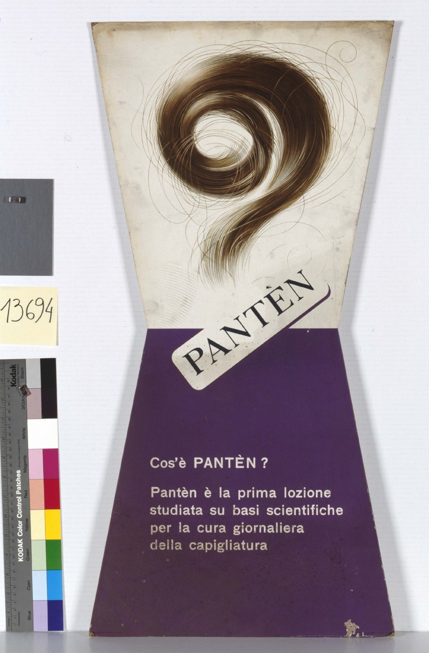ciocca di capelli su fondo bianco (tabella) di Leupin Herbert (sec. XX)