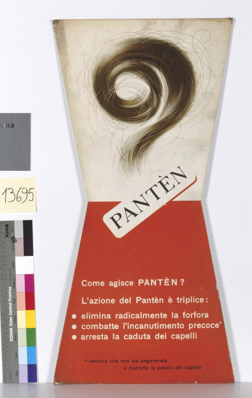 ciocca di capelli su fondo bianco (tabella) di Leupin Herbert (sec. XX)
