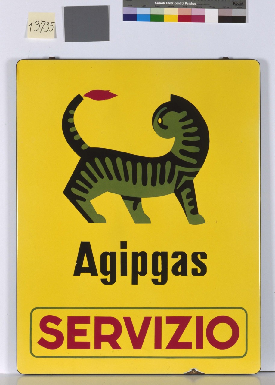 gatto a tre zampe con una fiamma sulla coda (tabella) - ambito italiano (sec. XX)