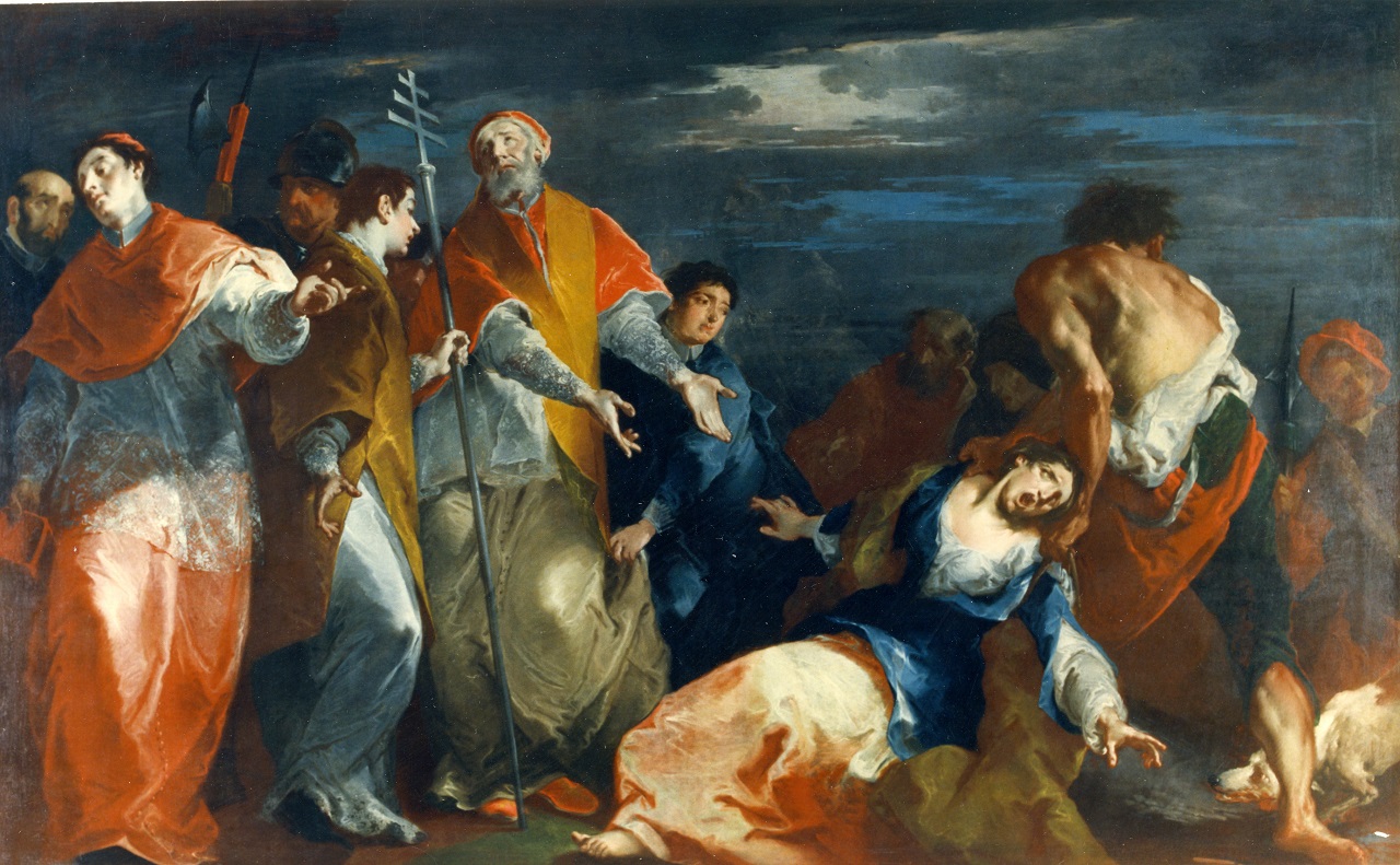 San Pio V guarisce un'ossessa (dipinto, opera isolata) di Bazzani Giuseppe (sec. XVIII)