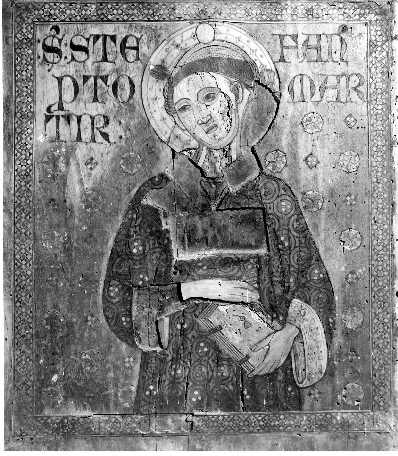 Santo Stefano (decorazione a intarsio, frammento) - produzione senese (seconda metà sec. XIV)