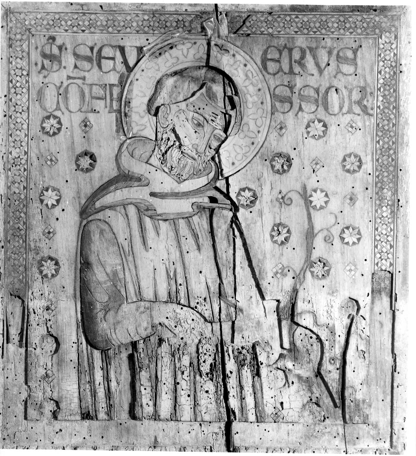 santo (decorazione a intarsio, frammento) - produzione senese (seconda metà sec. XIV)