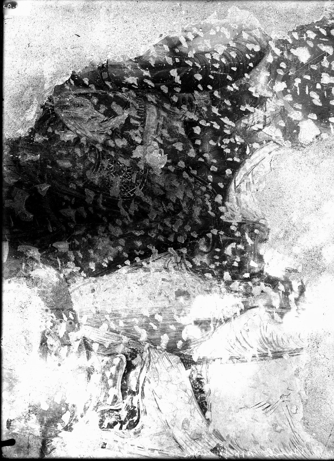 Crocifissione - Pitture murali (negativo) di Maestro di Mombaroccio o dell'Incoronazione Bellpuig (attr), Anonimo (XX)