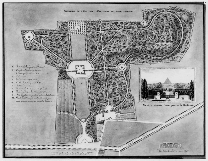 Parigi - Cimitero di Pére Lachaise - pianta (positivo) di Brongniart, Alexandre-Théodore, anonimo (seconda meta' XX)