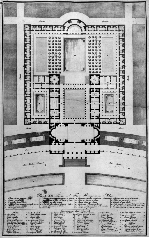 Milano - Foro Bonaparte - Terme - progetto - pianta (negativo) di Antolini, Giovanni Antonio, anonimo (seconda meta' XX)