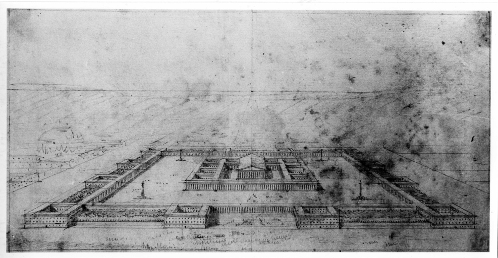 Tempio di Salomone - progetto - veduta (negativo) di Coudray, Clemens Wenzeslaus, anonimo (seconda meta' XX)