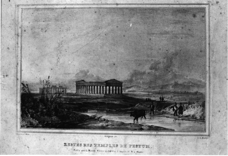 Paestum - Tempio di Nettuno - Tempio di Hera/Basilica - veduta (positivo) di Gigante, Giacinto, Gatti; Dura, Laboratorio fotografico - Soprintendenza alle Gallerie - Napoli (terzo quarto XX)