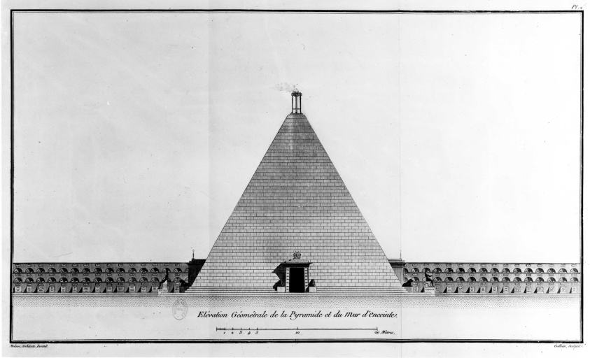 Cappella - piramide - progetto - prospetto (positivo) di Molinos, Jacques, Gallien, anonimo (seconda meta' XX)