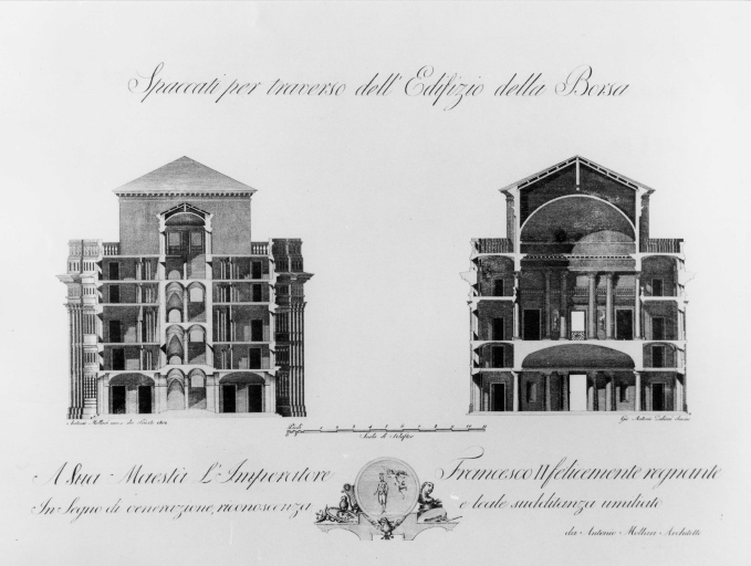 Trieste - Borsa vecchia - progetto - sezione (positivo) di Mollari, Antonio, Neva, Gasparo (seconda meta' XX)