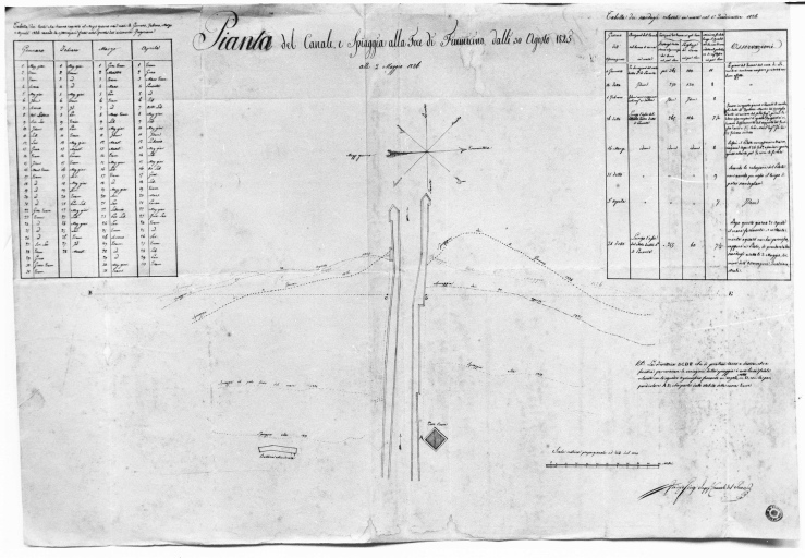 Roma - Fiumicino - canale - spiaggia - rilievi (negativo) di Valadier, Giuseppe, anonimo (seconda meta' XX)