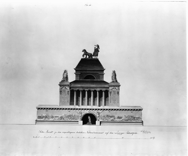 Monumento nazionale dei tedeschi - Battaglia di Leipzig - progetto - prospetto (positivo) di Weinbrenner, Friedrich, anonimo (terzo quarto XX)