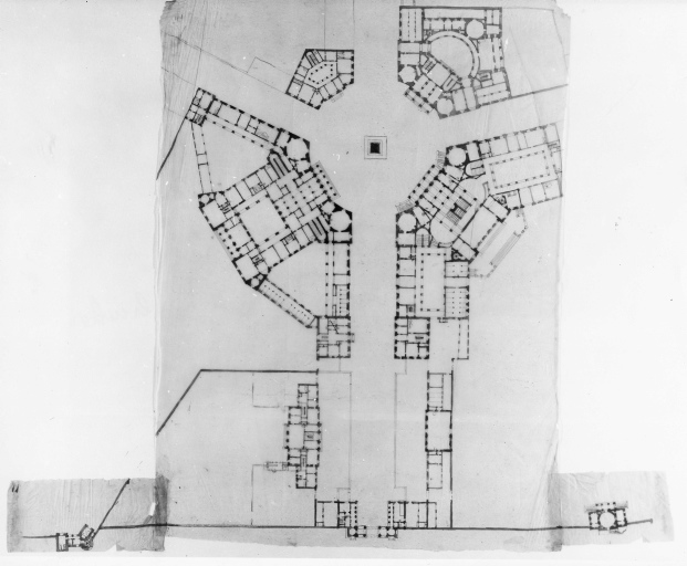Karlsruhe - Rondellplatz - Ettliger-Tor - progetto - pianta (negativo) di Weinbrenner, Friedrich, anonimo (seconda meta' XX)