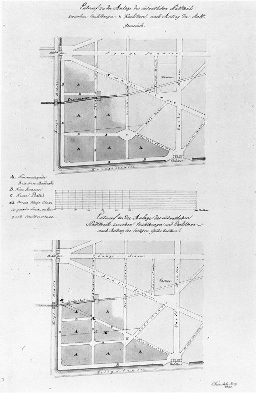 Karlsruhe - parco - progetto - pianta (negativo) di Weinbrenner, Friedrich, anonimo (seconda meta' XX)