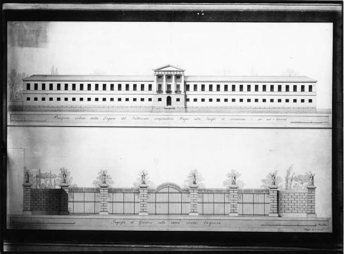 Venezia - Giardini Napoleonici a Castello - progetto - prospetto - ingresso (negativo) di Selva, Giannantonio, anonimo (seconda meta' XX)