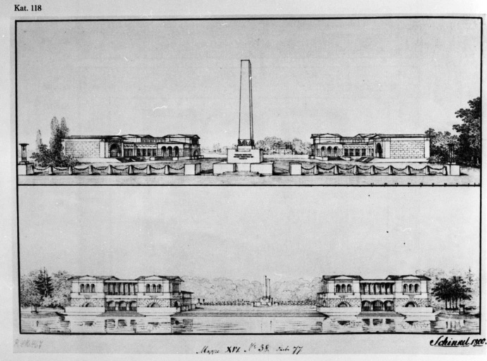 Berlino - Tiergarten - Die Zelten - veduta (positivo) di Schinkel, Karl Friedrich, anonimo (seconda meta' XX)