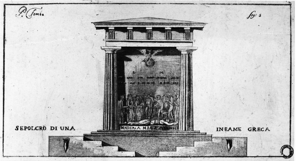 Sepolcro - progetto/rilievo - prospetto (positivo) di Tomba, P, Liverani, Giorgio (seconda meta' XX)