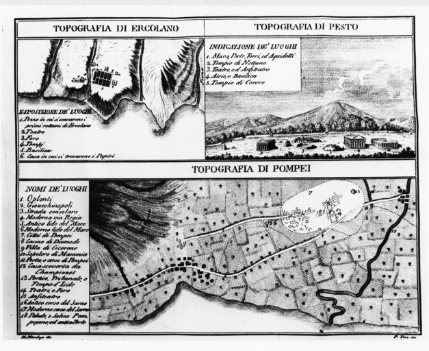 Pesto - Ercolano - Pompei - planimetria - veduta (negativo) di Miscolungo, M, Toro, P, anonimo (seconda meta' XX)
