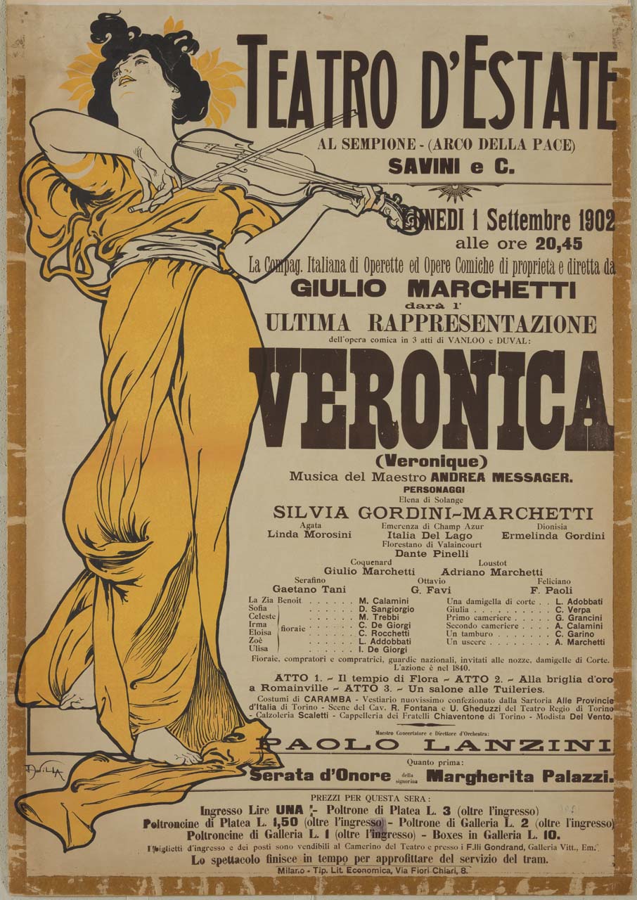 donna suona violino (manifesto) di Villa Aleardo (sec. XX)