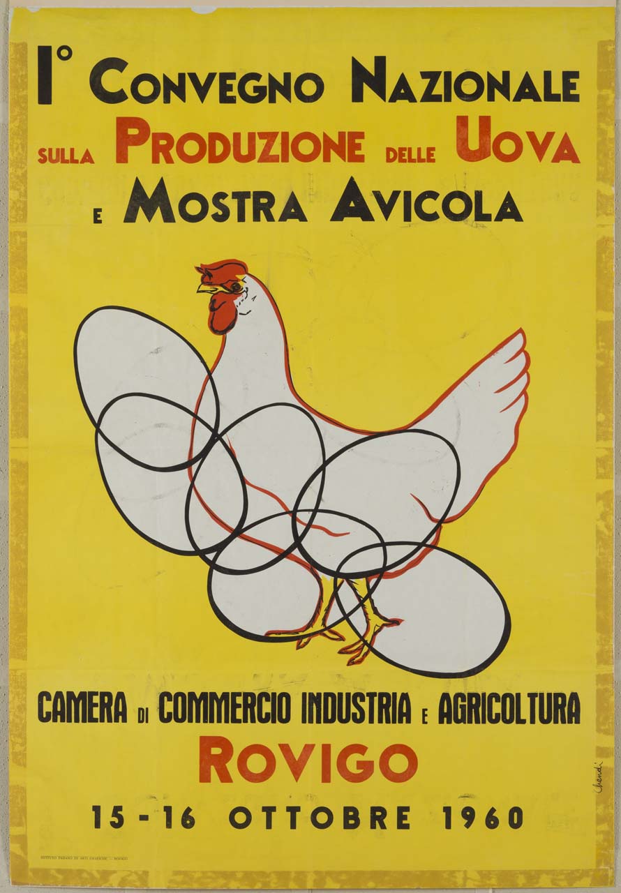 gallina con uova sovrapposte (manifesto) di Chendi Carlo (sec. XX)