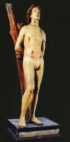 San Sebastiano (scultura, opera isolata) di Silvestro di Giacomo di Paolo da Sulmona detto Silvestro dell'Aquila - ambito toscano, ambito umbro-marchigiano (ultimo quarto sec. XV)
