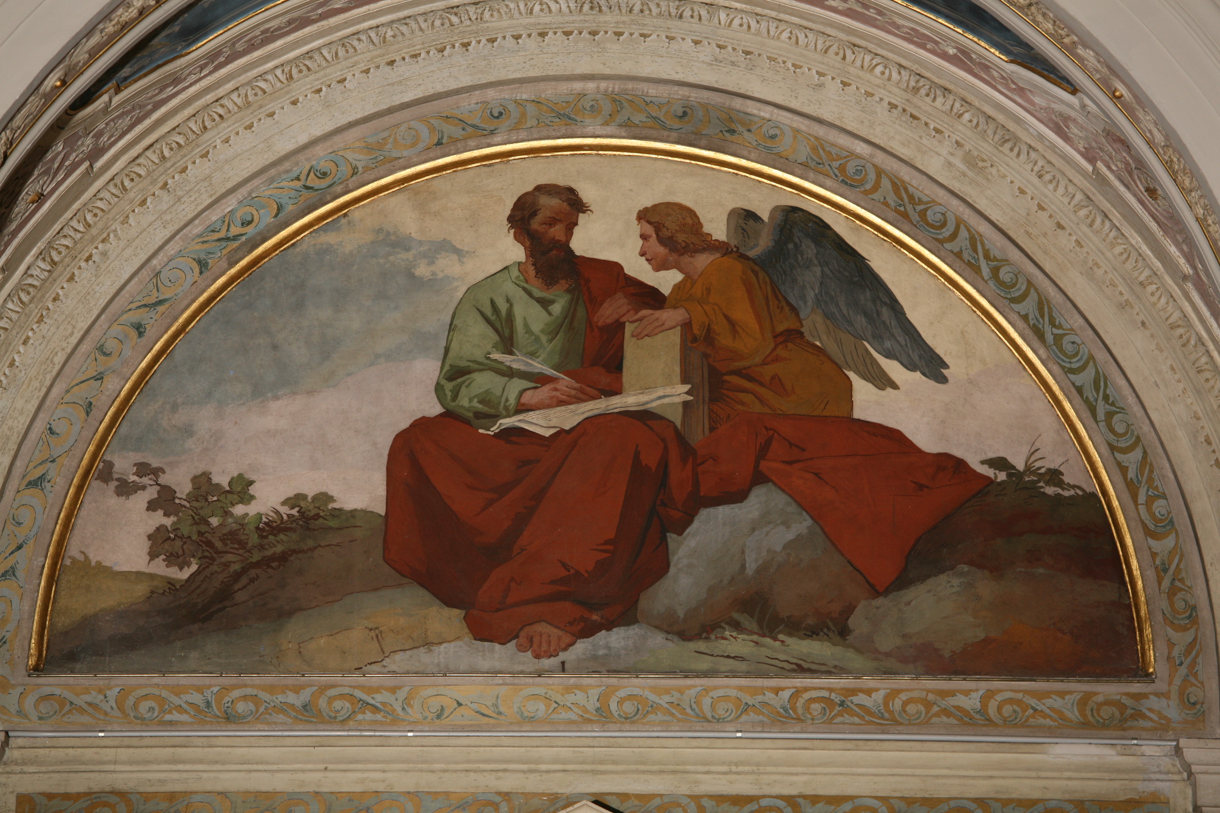San Matteo scrive il vangelo ispirato dall'angelo (dipinto, elemento d'insieme) di Casa Giacomo (terzo quarto sec. XIX)