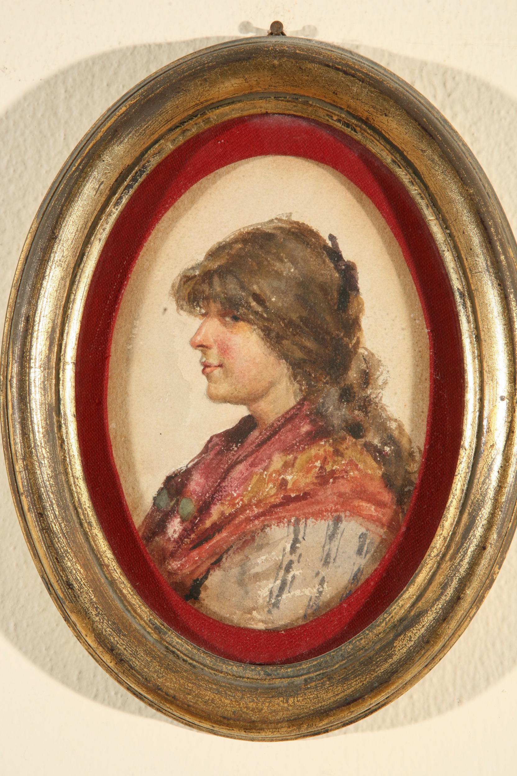 Profilo di giovane, giovane donna di profilo (dipinto, opera isolata) di Naccari Aristide (fine sec. XIX)