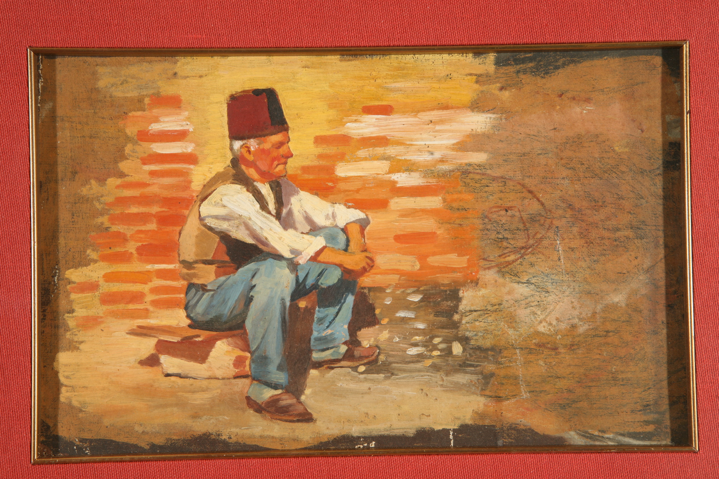 uomo seduto con cappello alla turca (dipinto, opera isolata) di Naccari Aristide (fine sec. XIX)