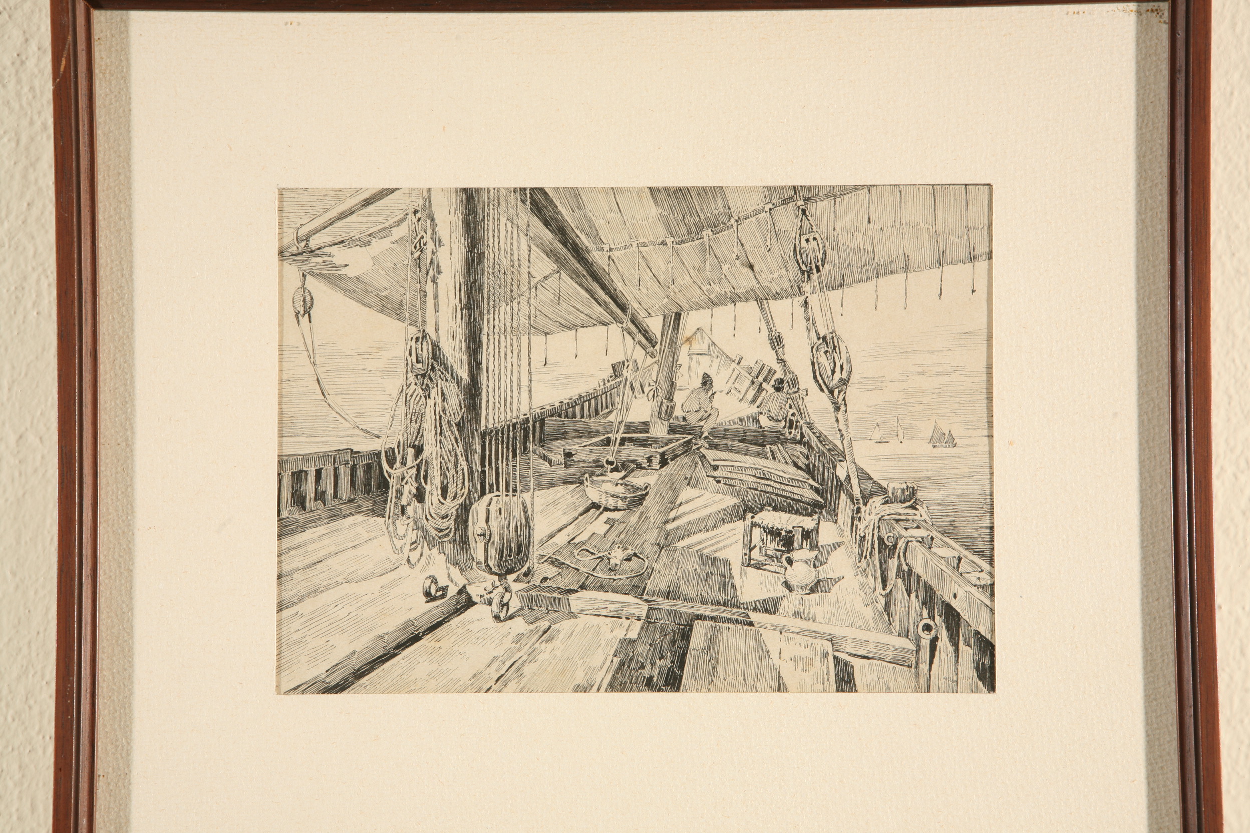 A bordo della tartana, pescatore a bordo di un'imbarcazione (disegno, opera isolata) di Naccari Aristide (ultimo quarto sec. XIX)