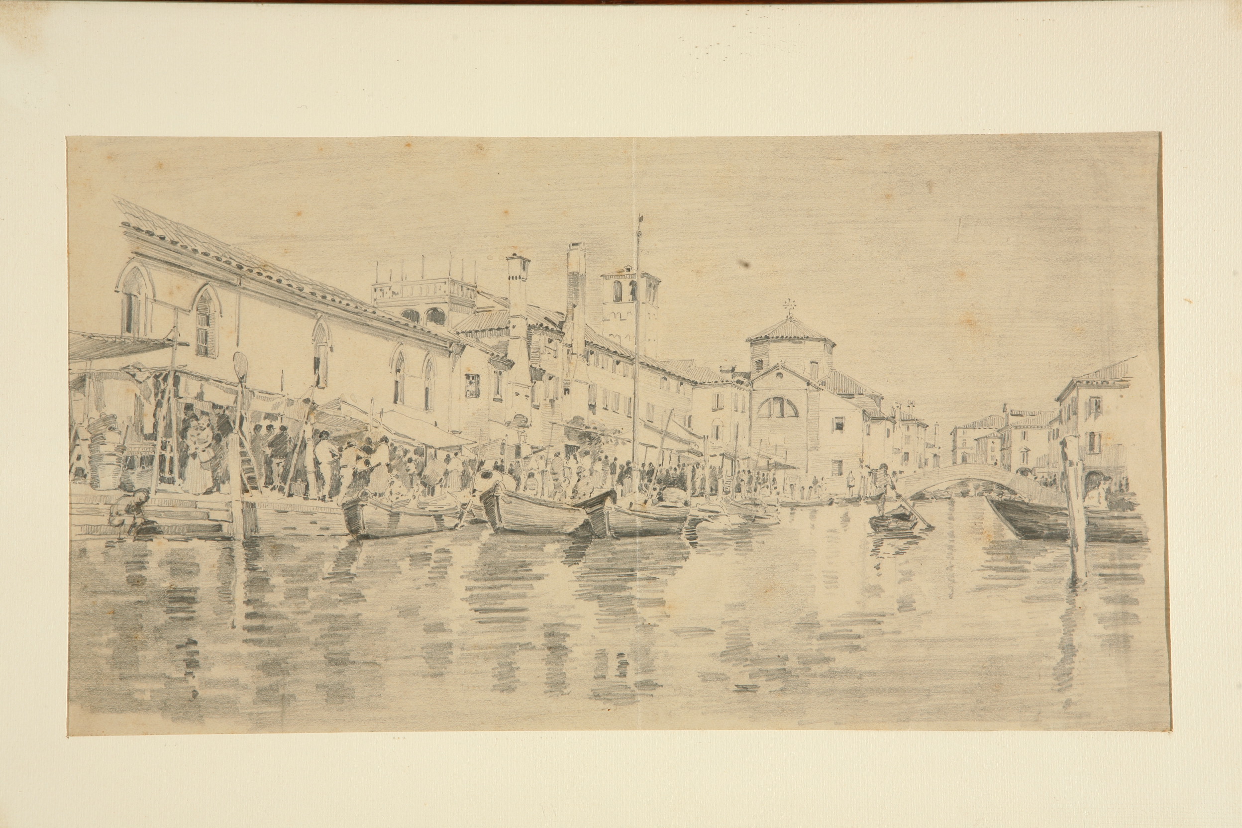 La pescheria, veduta di Chioggia (disegno, opera isolata) di Naccari Aristide (ultimo quarto sec. XIX)