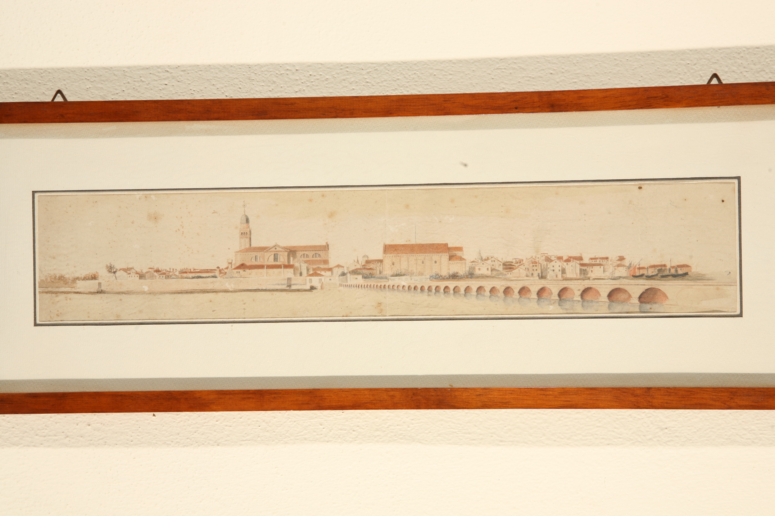 Pontelongo dalla stazione ferroviaria, veduta di Chioggia col Ponte Padri Antonio e Marco Cavanis (disegno, opera isolata) di Naccari Aristide (ultimo quarto sec. XIX)