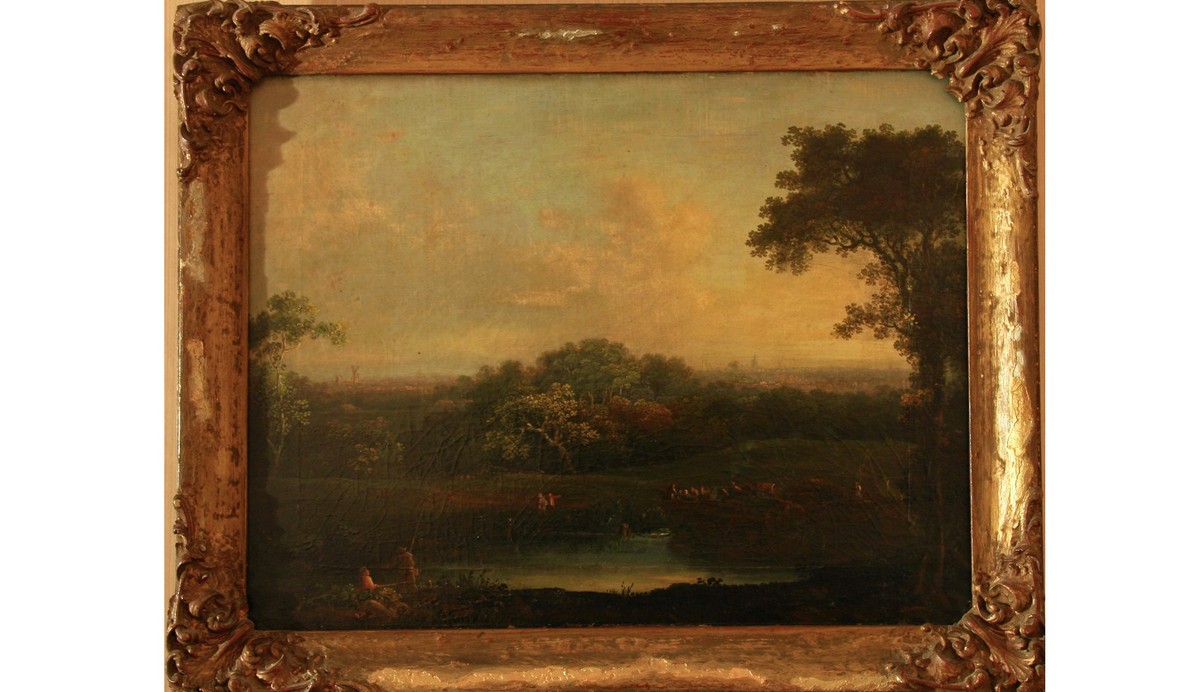 Paesaggio dal fiume Dodder, Paesaggio (dipinto, opera isolata) di John Henry Campbell (attribuito) (fine/ inizio sec. XVIII- XIX)