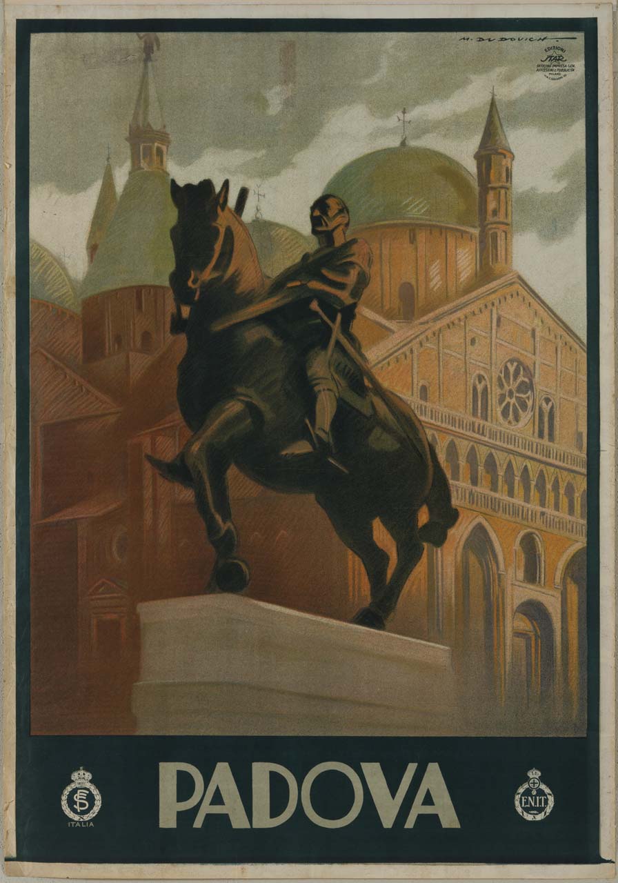 Monumento Equestre al Gattamelata con Basilica di Sant'Antonio sullo sfondo (manifesto) di Dudovich Marcello (prima metà sec. XX)