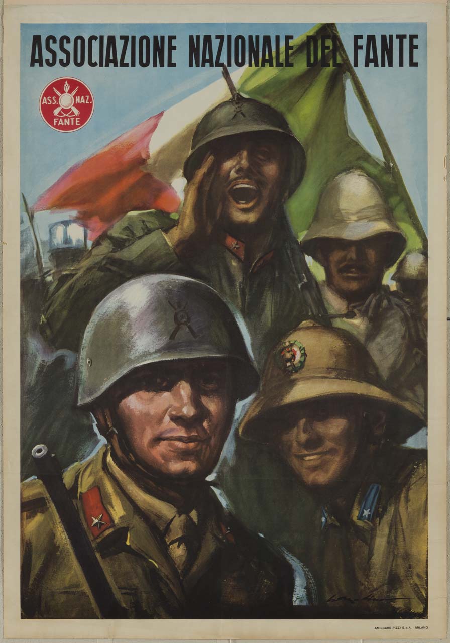 soldati di fanteria con bandiera italiana (manifesto) di Molino Walter detto J.W. Symes (sec. XX)