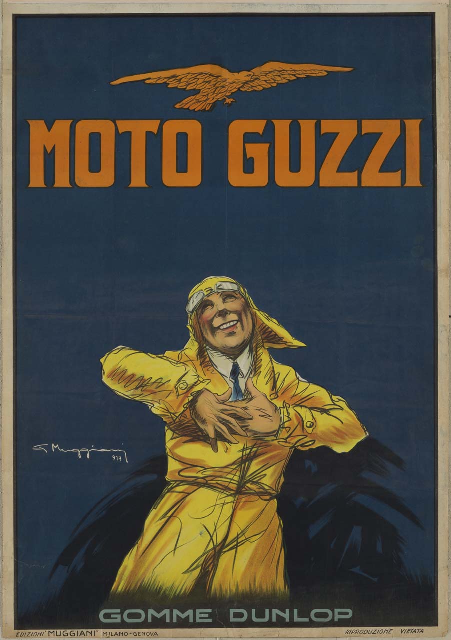 il motociclista e aviatore italiano Giovanni Ravelli contempla l'aquila da pilota (manifesto) di Muggiani Giorgio (sec. XX)