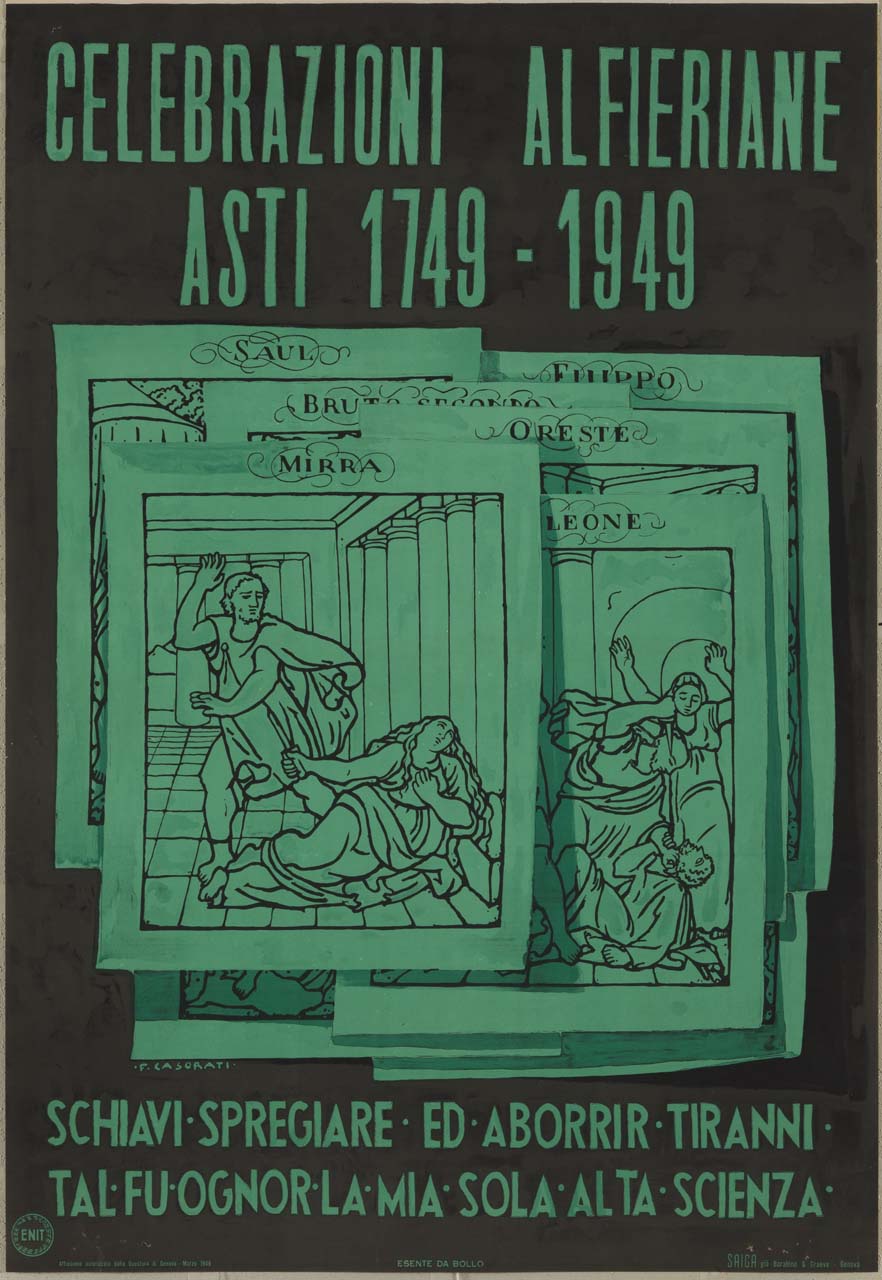 locandine con raffigurazioni di tragedie alfieriane (manifesto) di Casorati Felice (sec. XX)