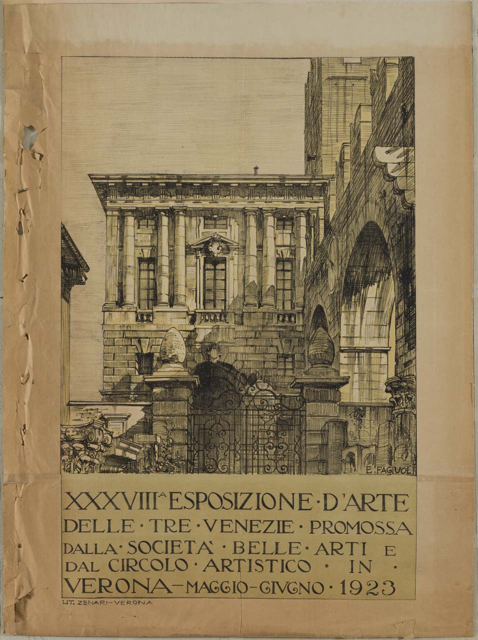 veduta di Palazzo della Gran Guardia a Verona (manifesto) di Fagiuoli Ettore (sec. XX)