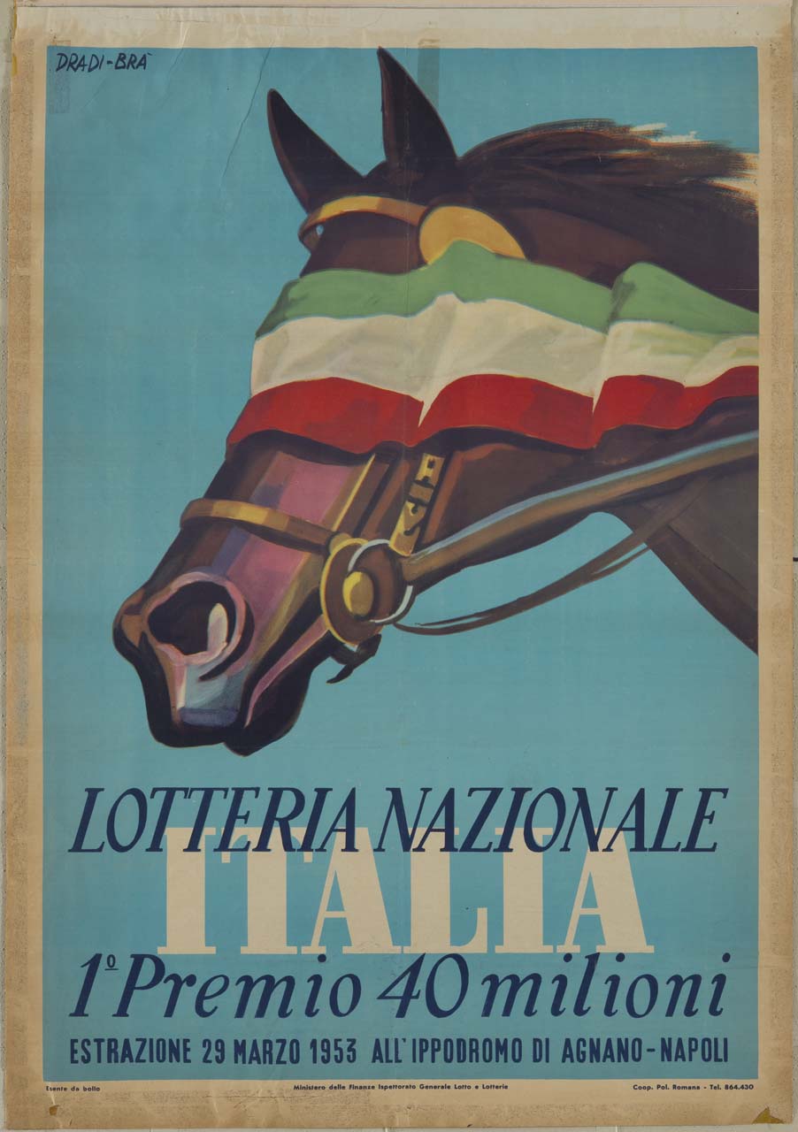 cavallo bendato da tricolore (manifesto) di Dradi Carlo, Brà - ambito italiano (sec. XX)