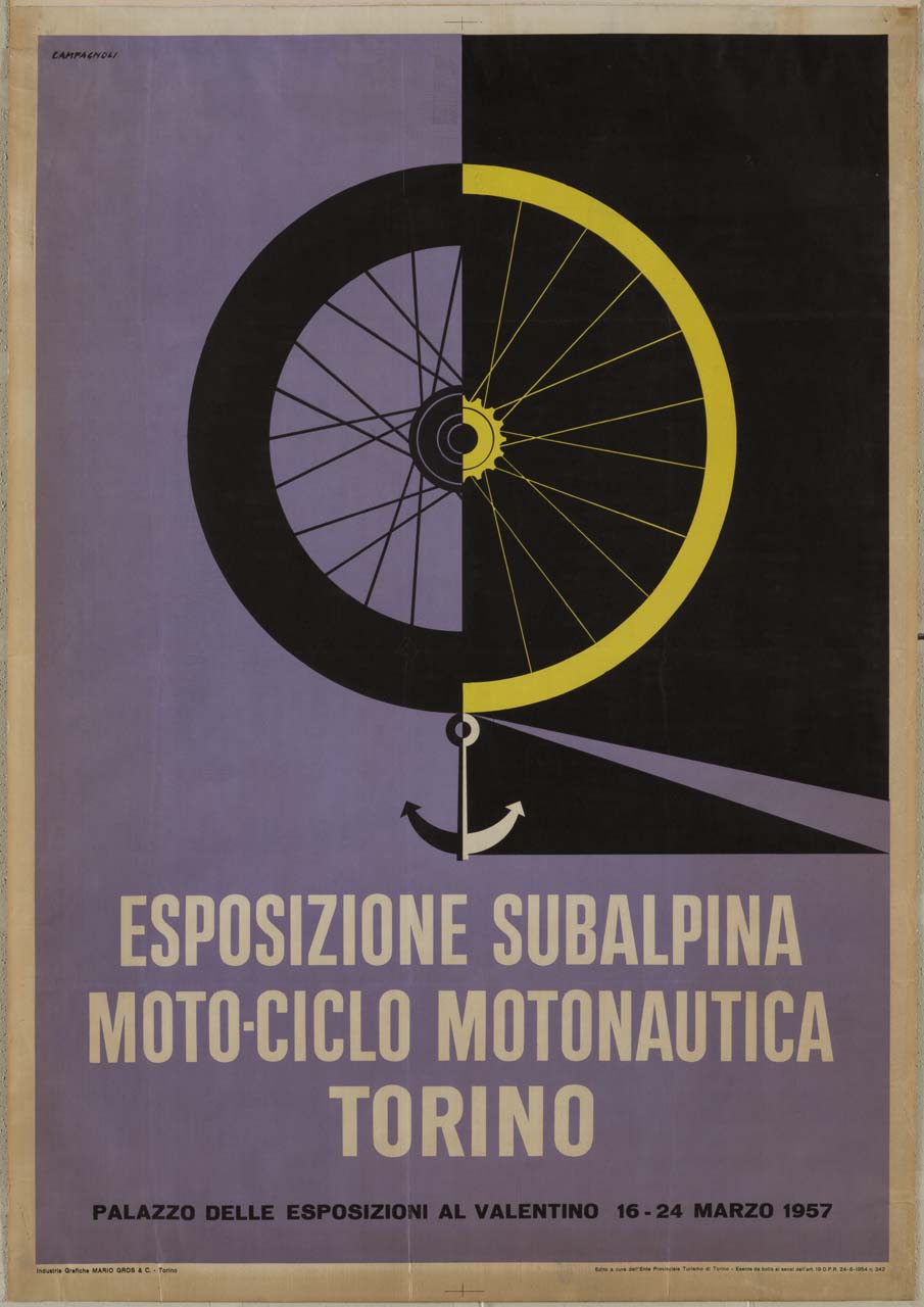 ruota di bicicletta con ancora (manifesto) di Campagnoli Adalberto (sec. XX)
