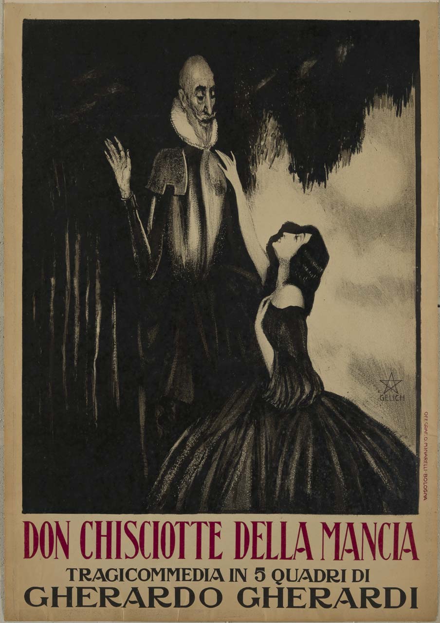 Don Chisciotte con Dulcinea del Toboso (manifesto) di Gelich - ambito italiano (sec. XX)