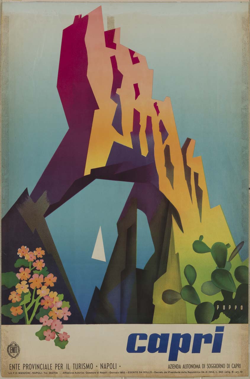 faraglioni di Capri che si stagliano sul mare (manifesto) di Puppo Mario (sec. XX)