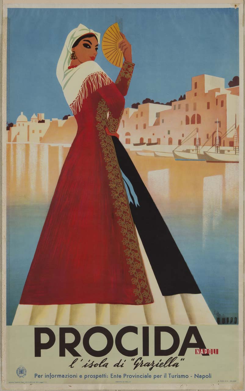 Grazielle, personaggio letterario, a Marina di Procida (manifesto) di Puppo Mario (sec. XX)