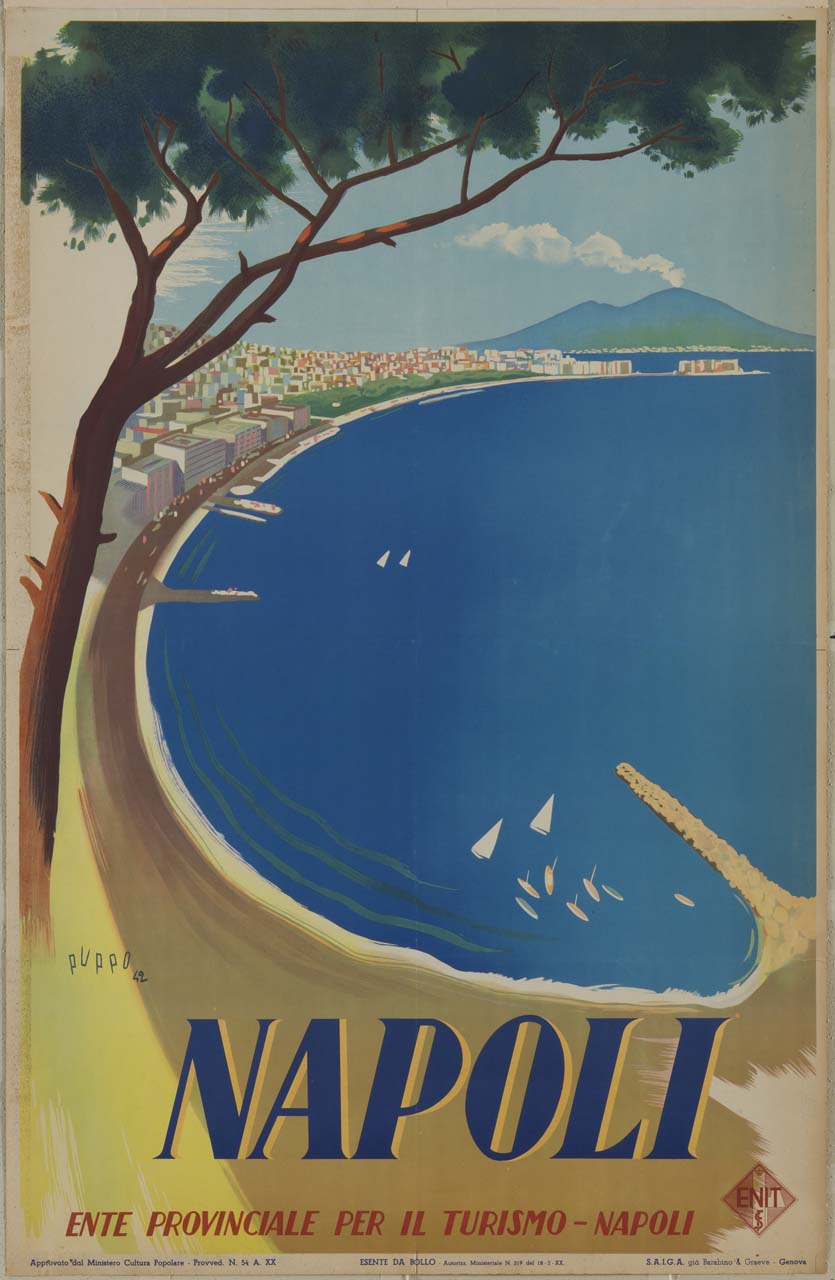 Golfo di Napoli con Vesuvio e pino marittimo (manifesto) di Puppo Mario (sec. XX)