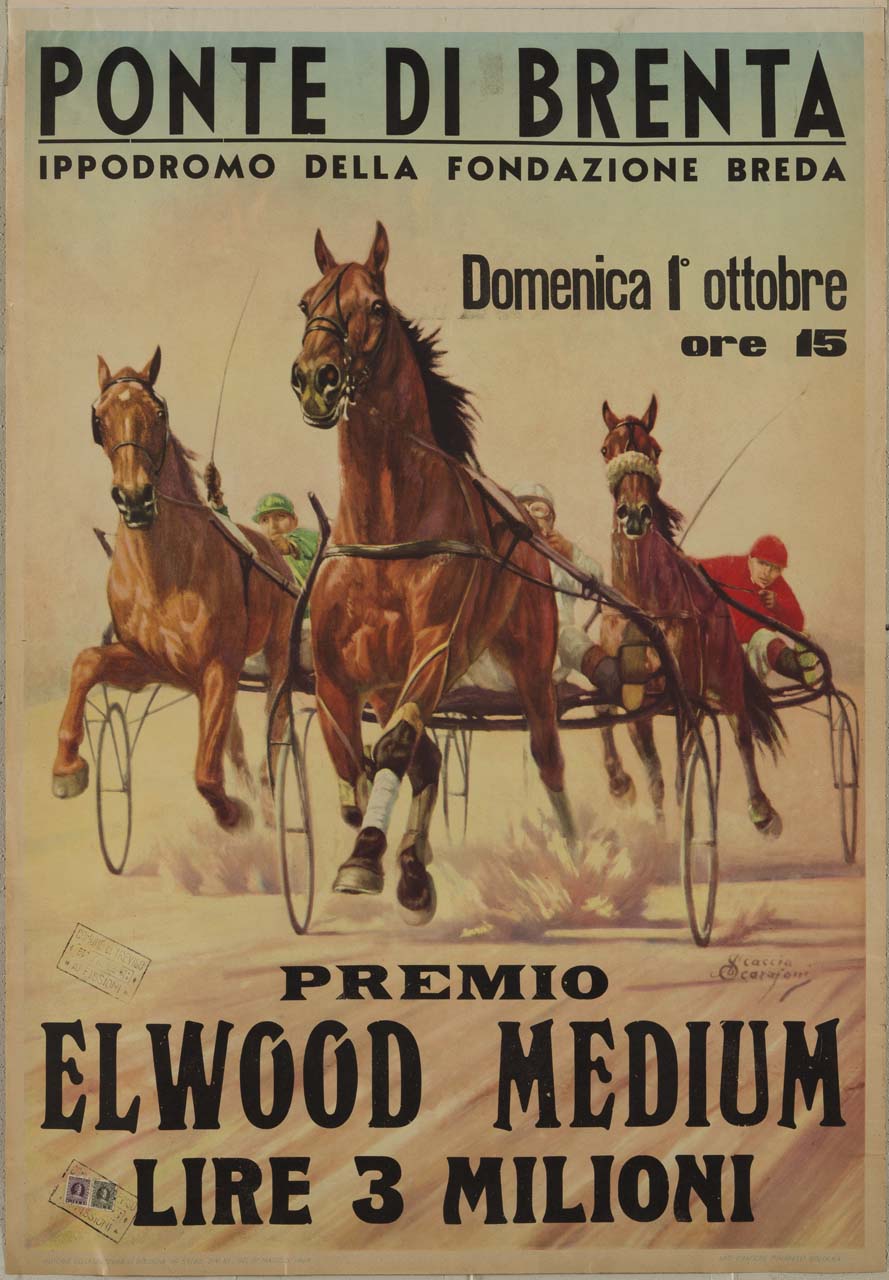 fantini su calessi in corsa (manifesto) di Scaccia Scarafoni Arduino (sec. XX)