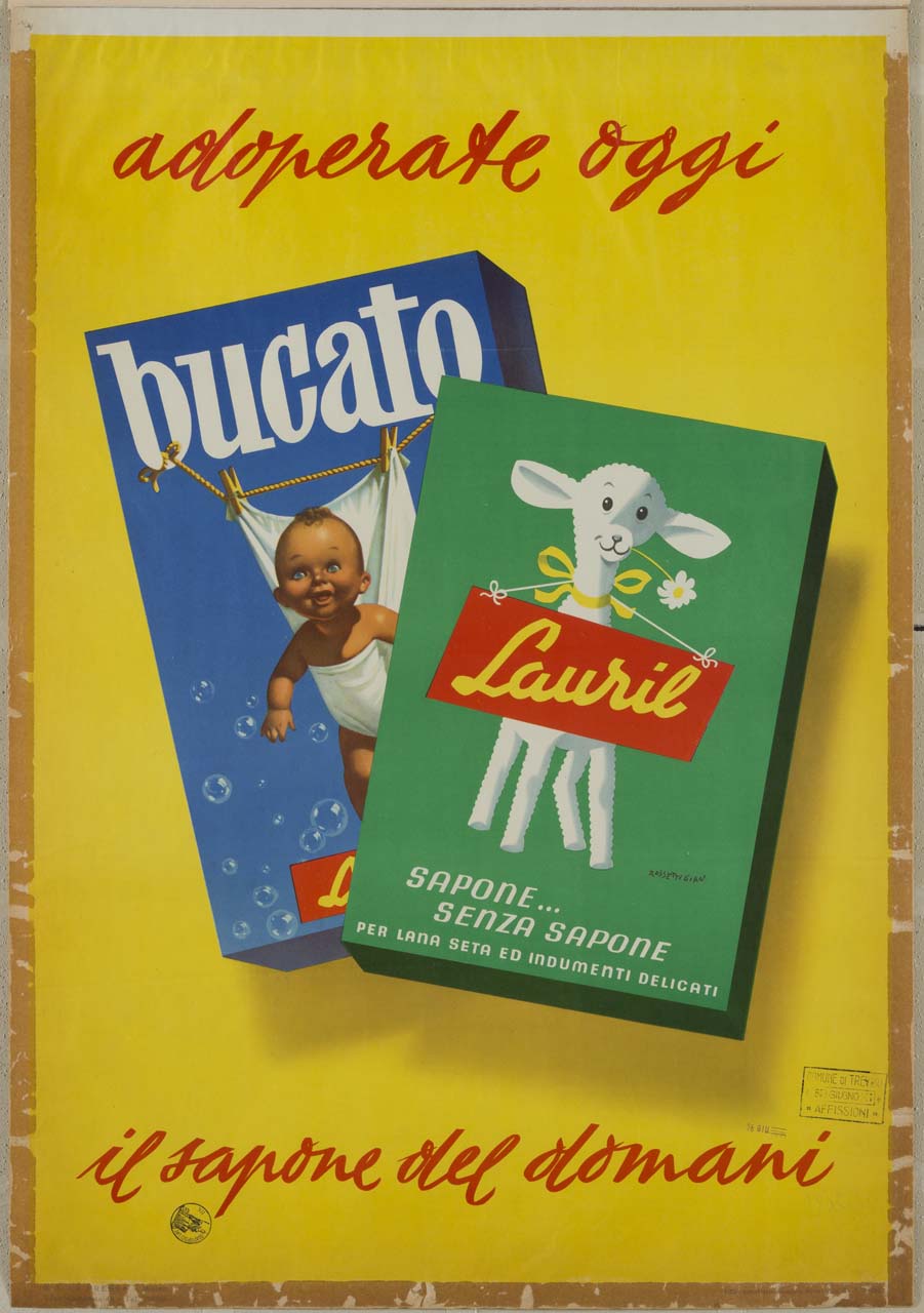 due confezioni di sapone per bucato (manifesto) di Rossetti Gian Carlo (sec. XX)