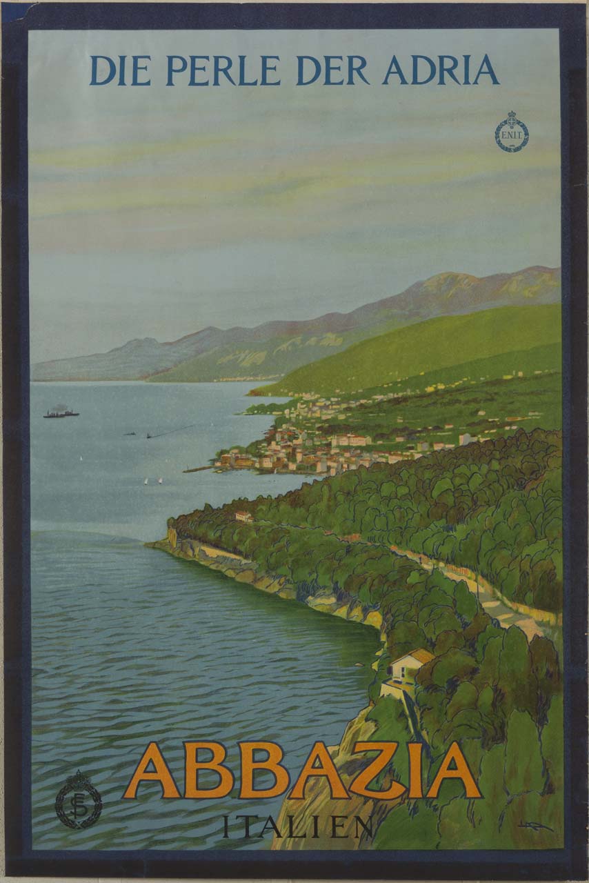 costa marina del golfo del Quarnero con la città di Abbazia (manifesto) di Metlicovitz Leopoldo (sec. XX)