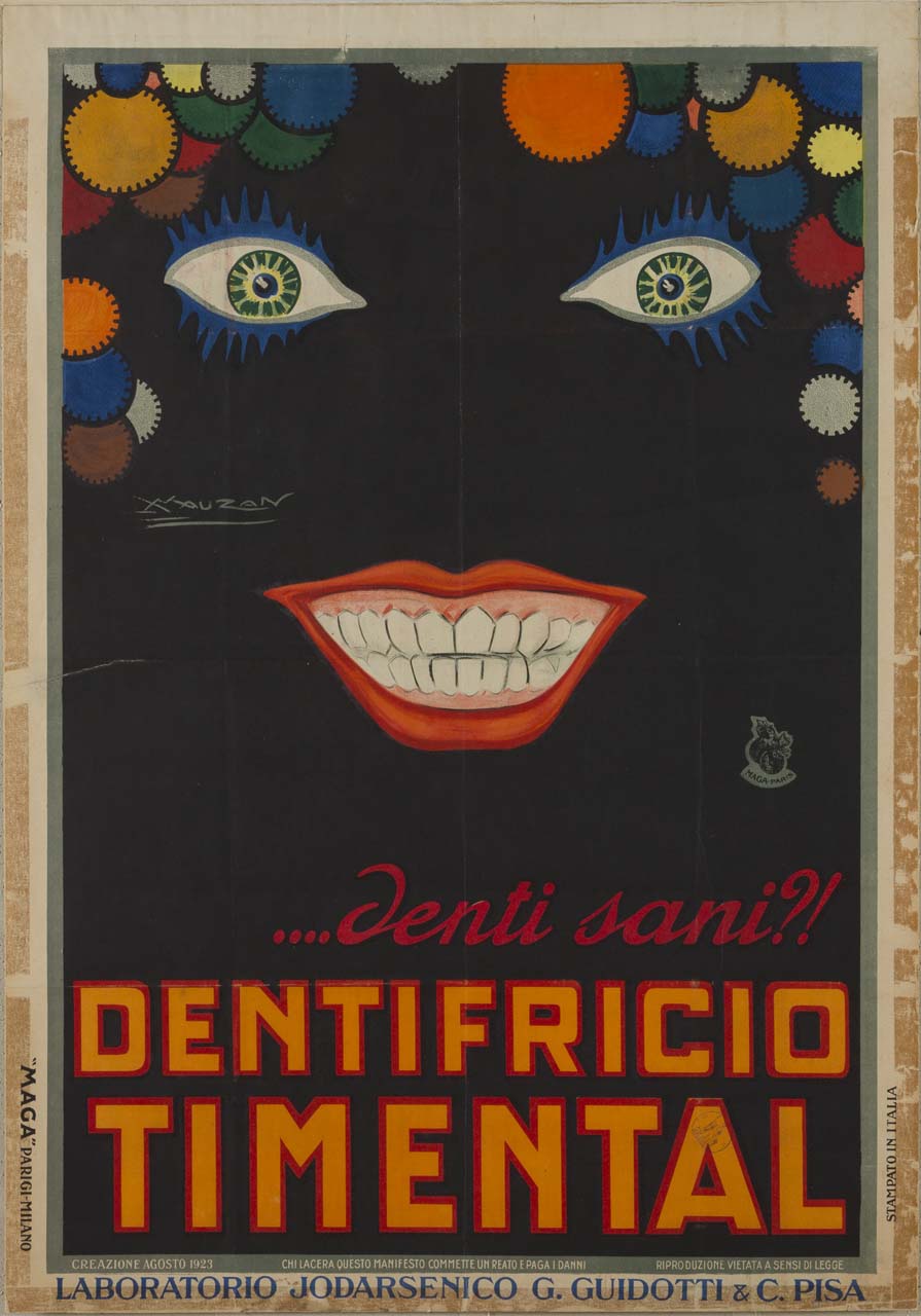 due occhi e una bocca che sorride (manifesto) di Mauzan Achille Luciano (sec. XX)