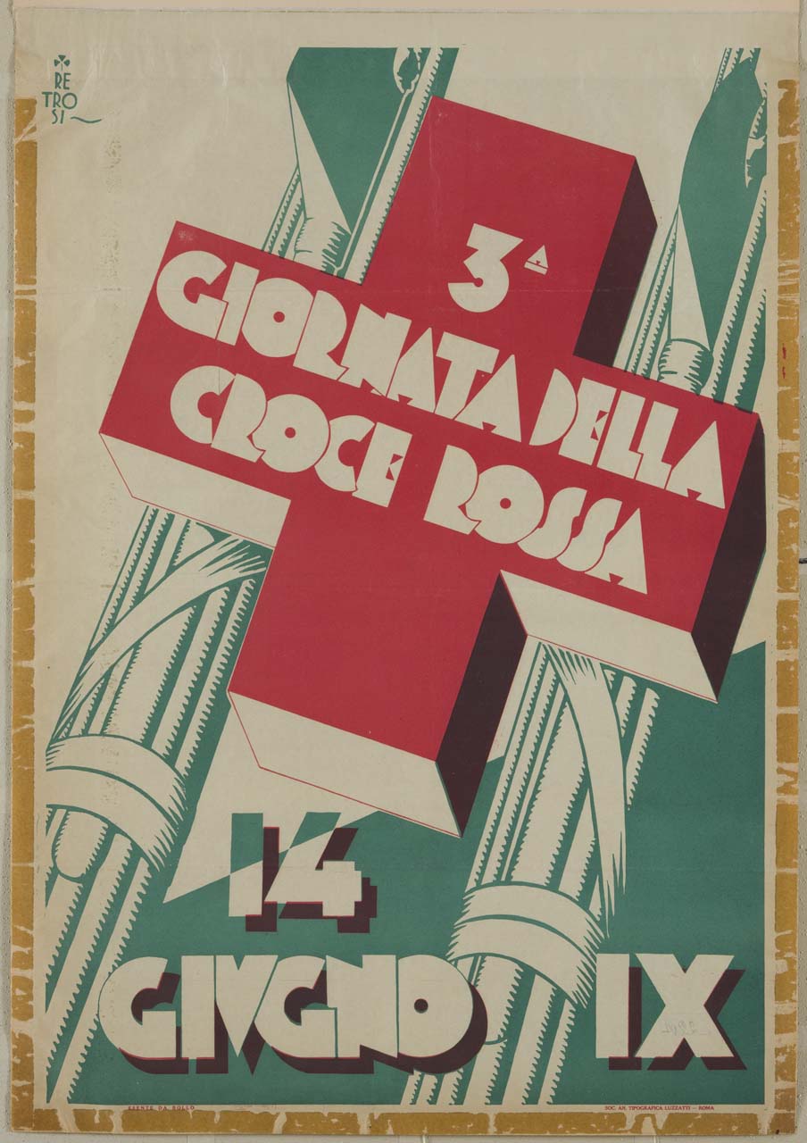 Croce Rossa tra due fasci littori (manifesto) di Retrosi Virgilio (sec. XX)