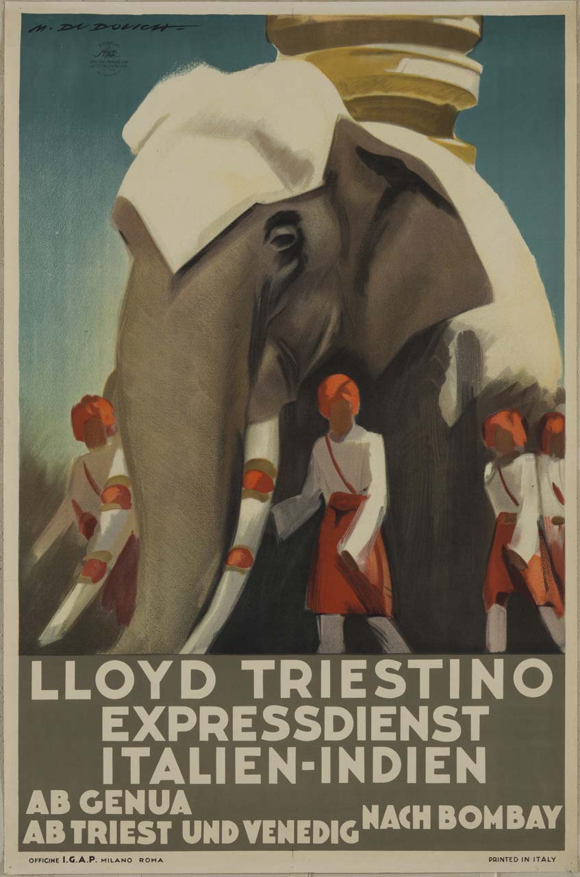 indiani scortano un elefante (manifesto) di Dudovich Marcello (sec. XX)